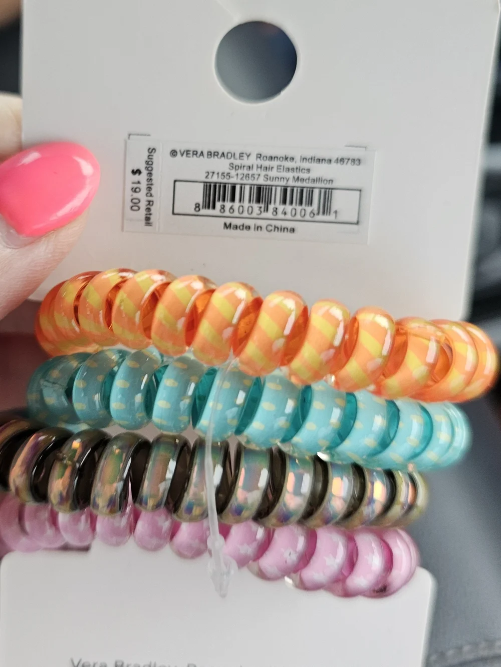 Vera Bradley Assorted Spiral Hair Coils in Orange, Turquoise, Pink & Mint - Set